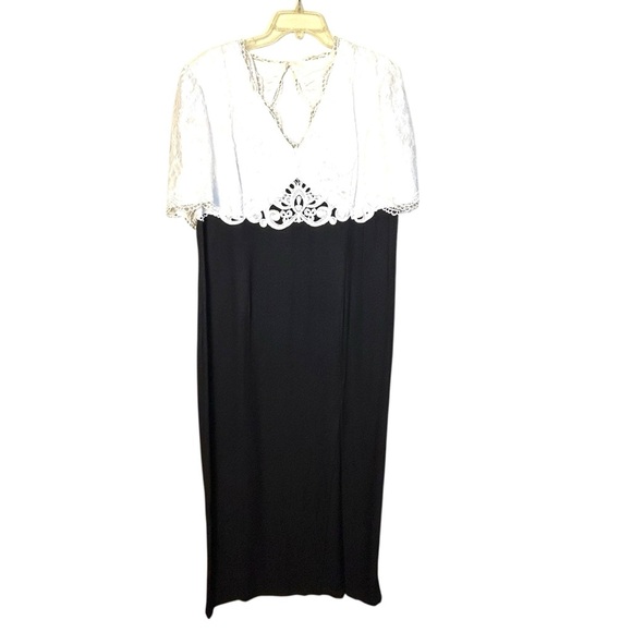 Jessica McClintock Dresses & Skirts - Vintage Jessica McClintock Gunne Sax Size 18W Black Ivory Lace Maxi Dress Slit